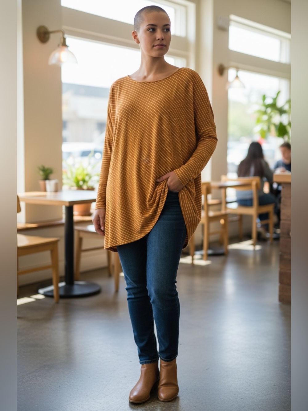 NWT Umgee soft knit Striped Mustard Long Sleeve Dress SZ Med oversized.